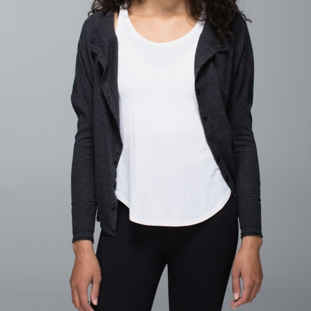 Lululemon Heathered Black Cotton After Class Lightweight Cardigan Sweater SZ. S